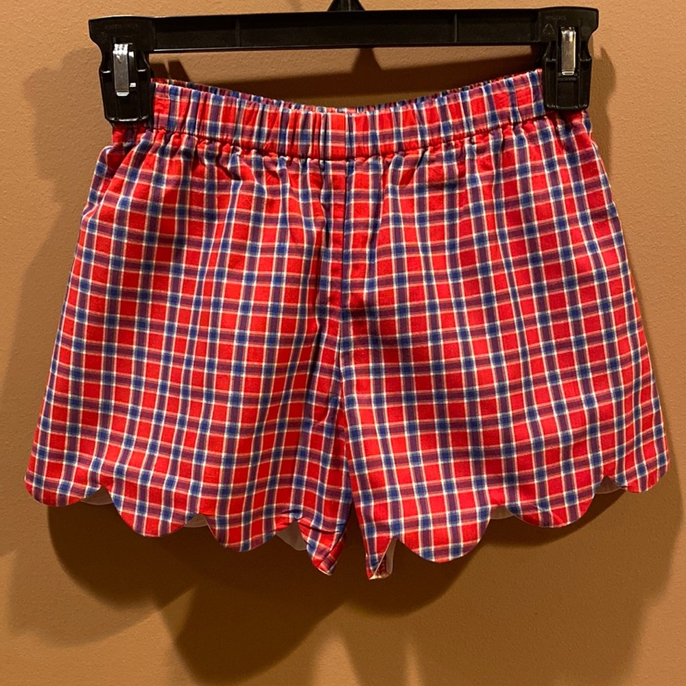 Hannah Kate red and blue checkered, scalloped shorts.  Girls size 10